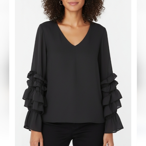 Tops - Black Ruffle Sleeve Top
